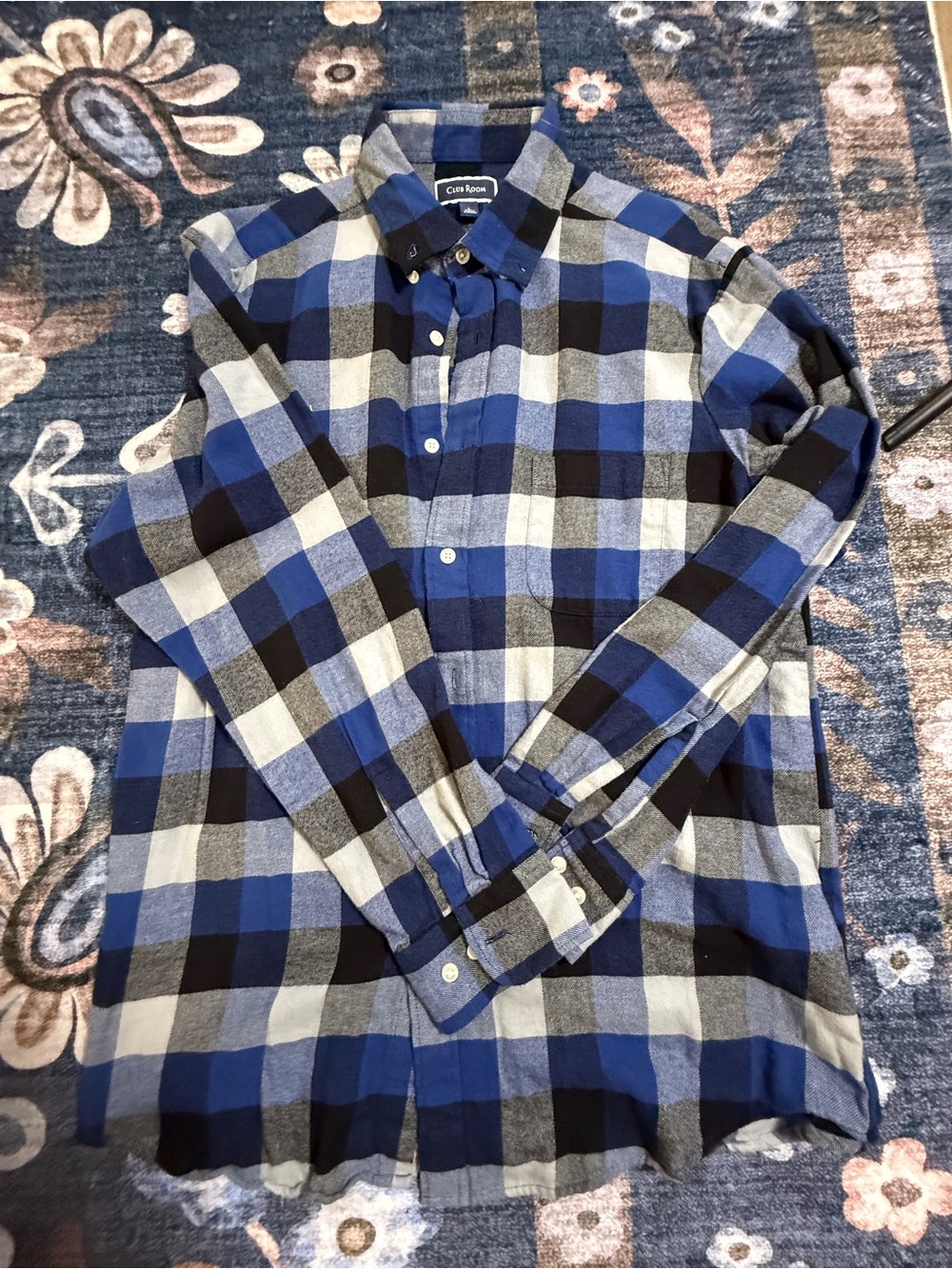 Club Room Blue Black Gray Plaid Button-Down Shirt